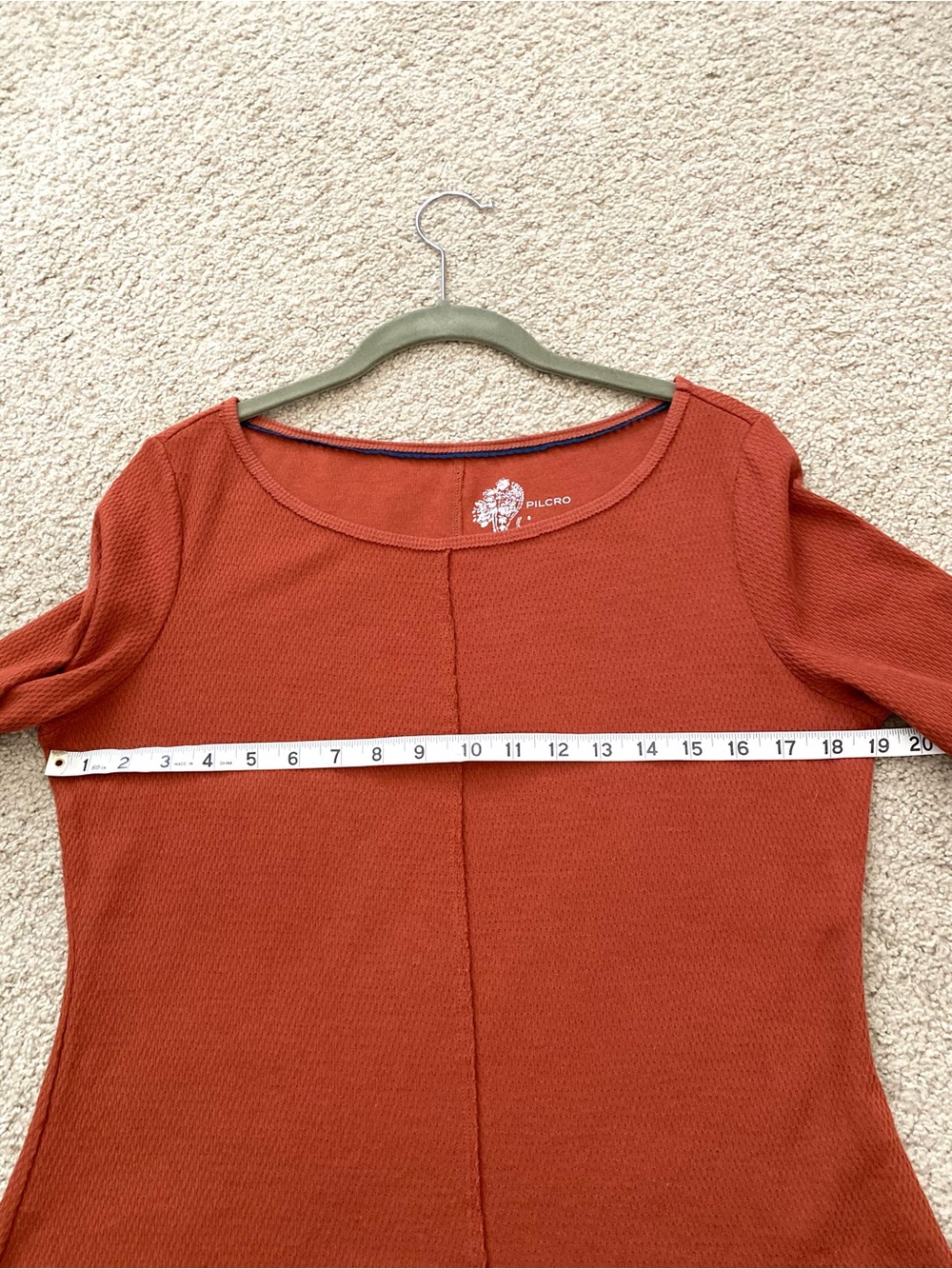 Pilcro Anthropologie Crochet Cuff Top Waffle Knit Cedar Long Sleeve Small - Picture 8 of 10
